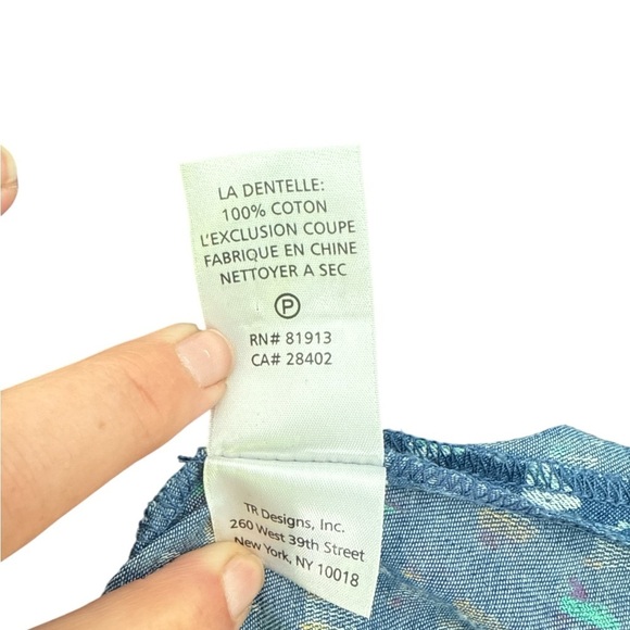 Boho Embroidered Cotton Tank Top Blue Yellow Geometric Print TR Designs size P - Picture 10 of 10